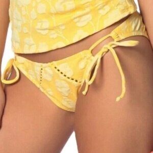 Robin Piccone Sadie Floral Bikini Bottom Side Tie Marigold Yellow Size Small